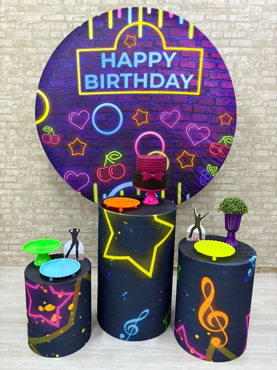 Happy Birthday Neon  Kit Prata     - Iara Maria Arruda da Silva