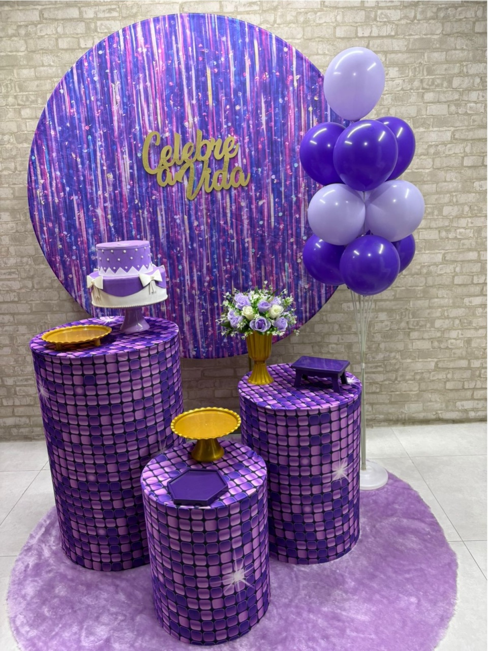 Gliter Lilás Com Roxo Kit Prata (Com Suporte de Balão) - Iara Maria Arruda da Silva