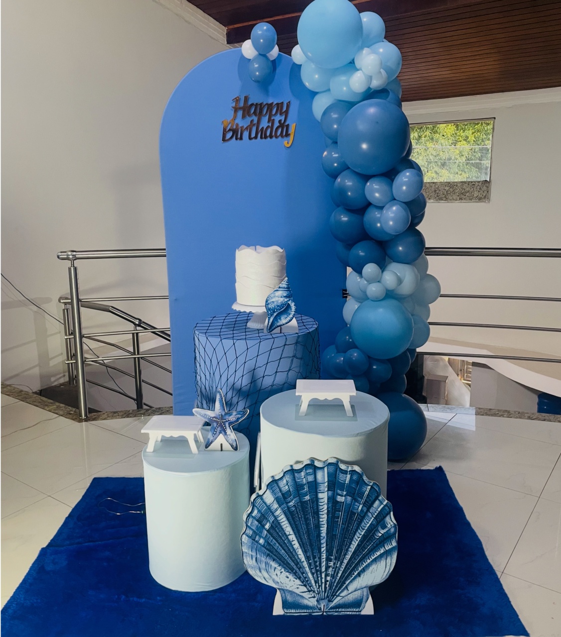 Happy Oceano Azul Celeste - Kit P - Pegue E Monte - Pallacius Festas
