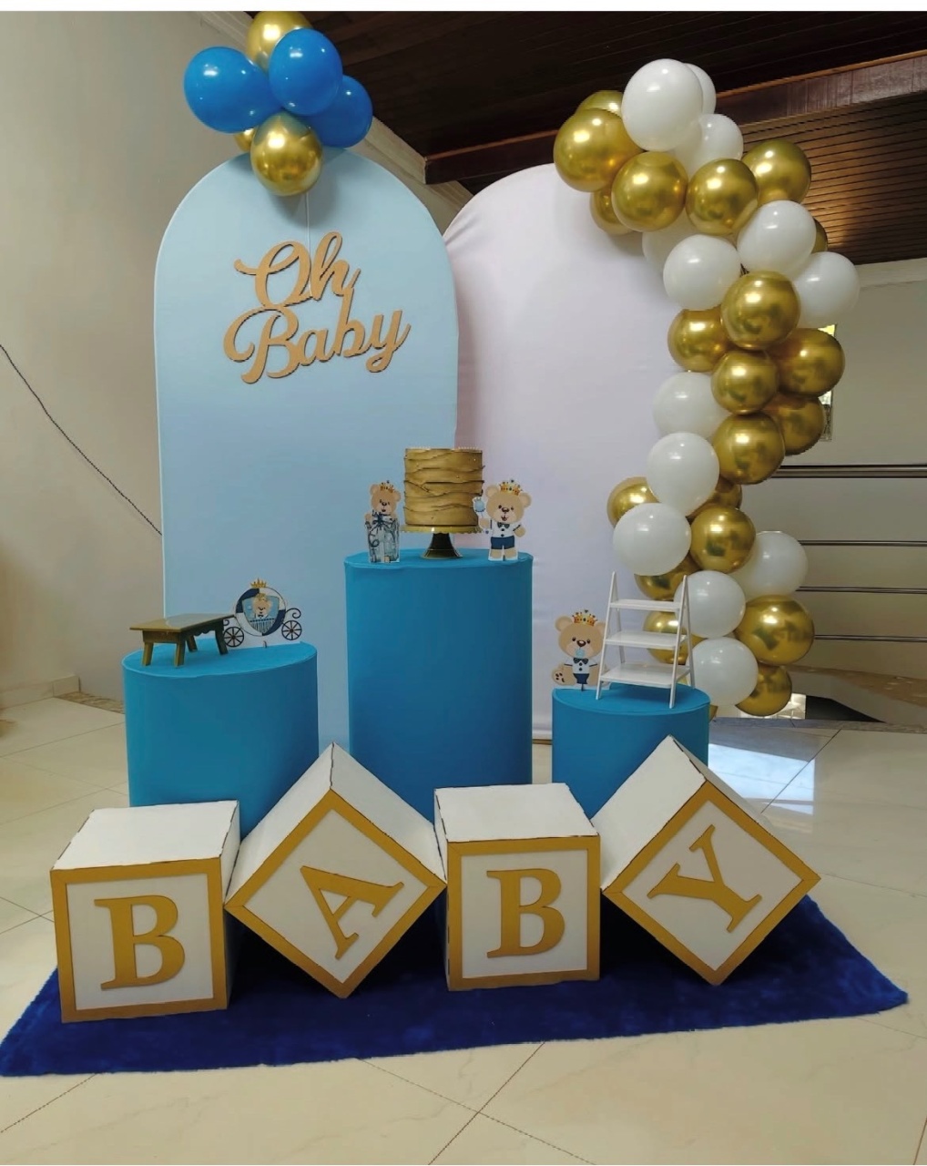 Kit Mm Chá de Bebê Oh Baby Azul Bebê E Branco - Pallacius Festas