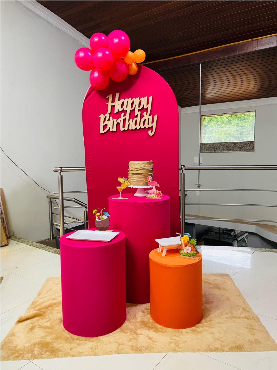 Happy Pink E Laranja - Kit P - Pegue E Monte - Pallacius Festas