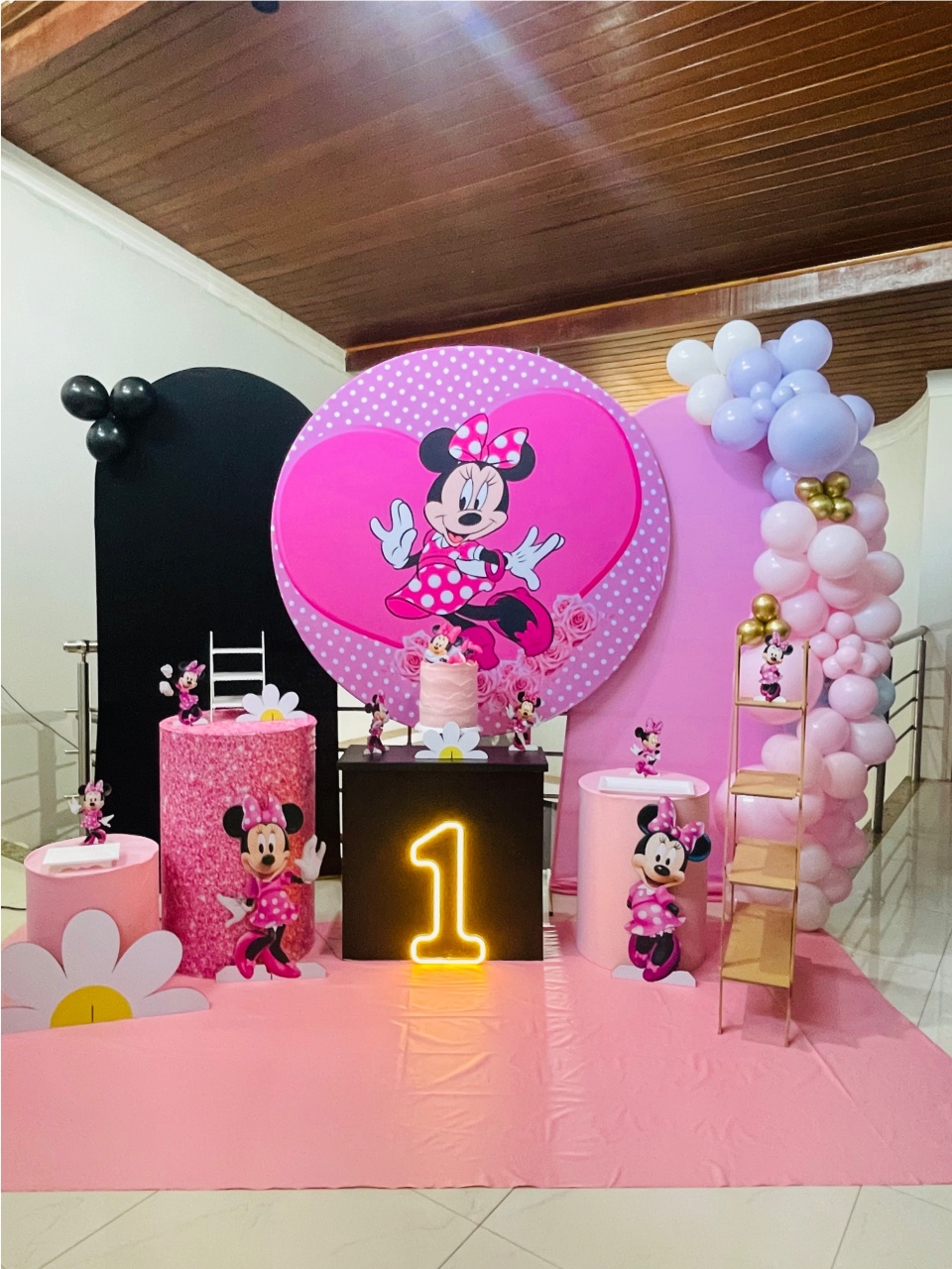 Minnie Rosa Glitter Fpreto Ref 11 - Kit Triplo P- Pegue E Monte - Pallacius Festas