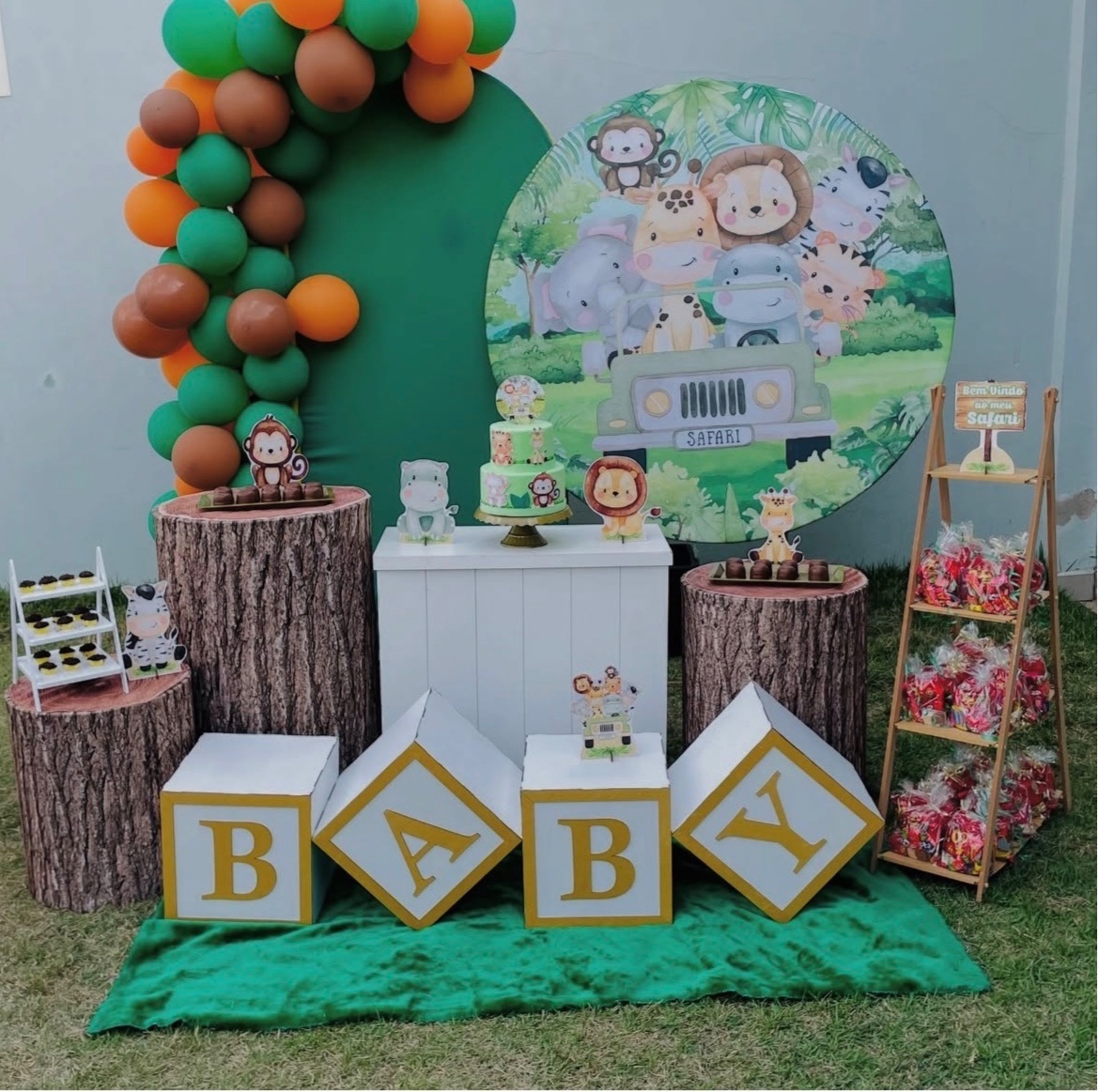 Kit Gg Safari Verde Chá de Bebê - Pallacius Festas