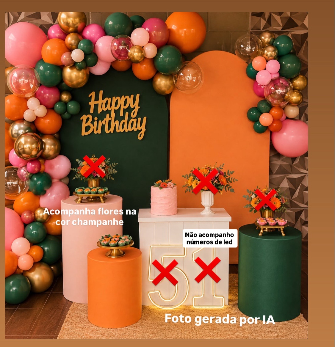 Happy Verde Cacto Com Laranja - Kit Gg - Pegue E Monte - Pallacius Festas