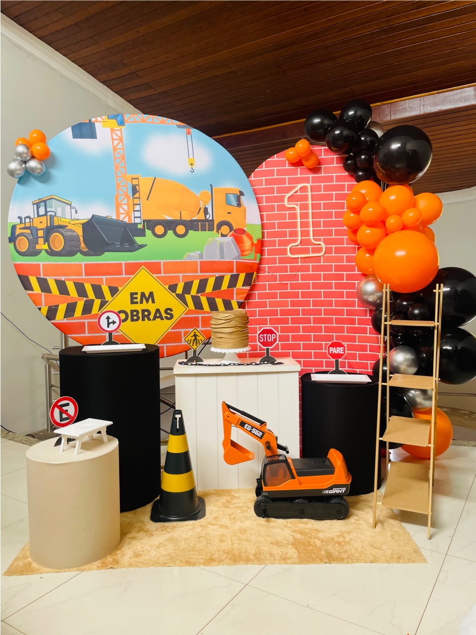 Construção Civil -Trator - Caminhão - Kit G1 Com Led - Pegue E Monte - Pallacius Festas