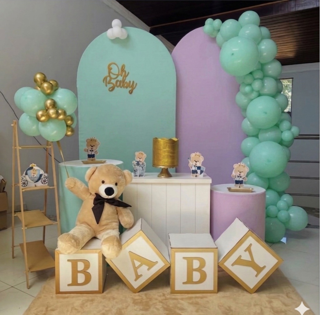 Chá de Bebe Lilás E Verde Água - Kit G1 - Pegue E Monte - Pallacius Festas