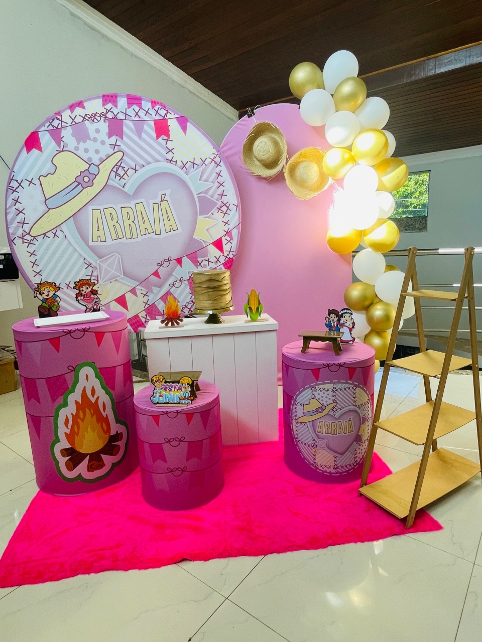 Pegue E Monte Kit Gg Arraia Rosa Com Escadinha  - Pallacius Festas
