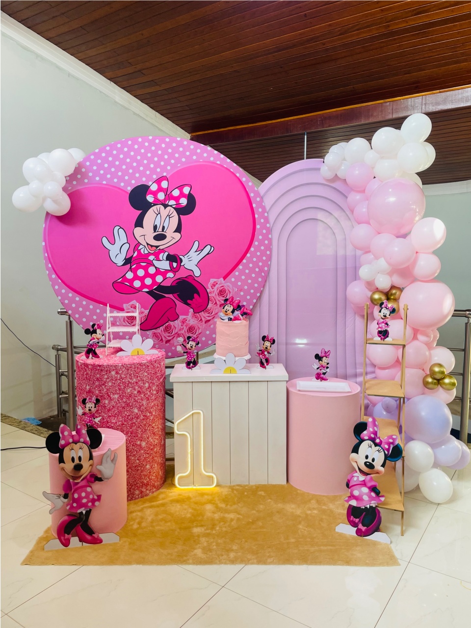 Minnie Rosa Glitter Ref 12 - Kit G1 Com Led - Pegue E Monte - Pallacius Festas