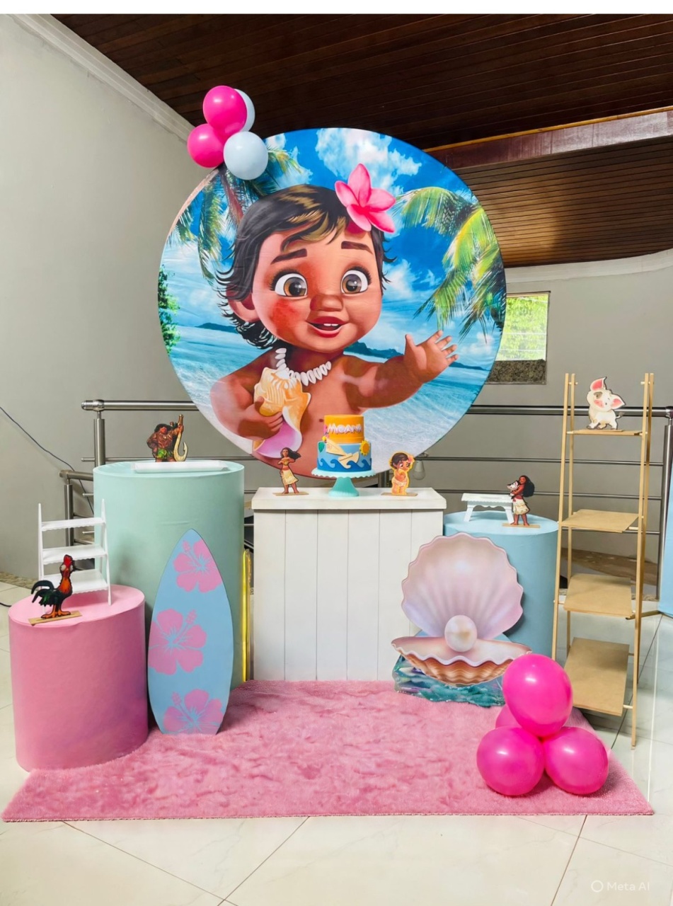 Moana Baby Fundo Do Mar Rosa - Pegue E Monte Kit M1 Com Escadinha  - Pallacius Festas