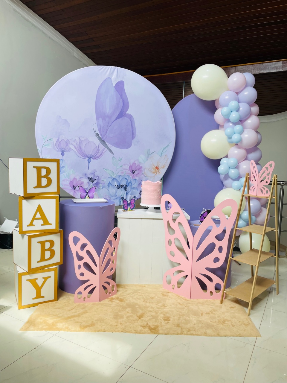 Kit Gg Jardim das Borboletas Lilás Com Borboletas de Chão E Cubos Baby - Pallacius Festas