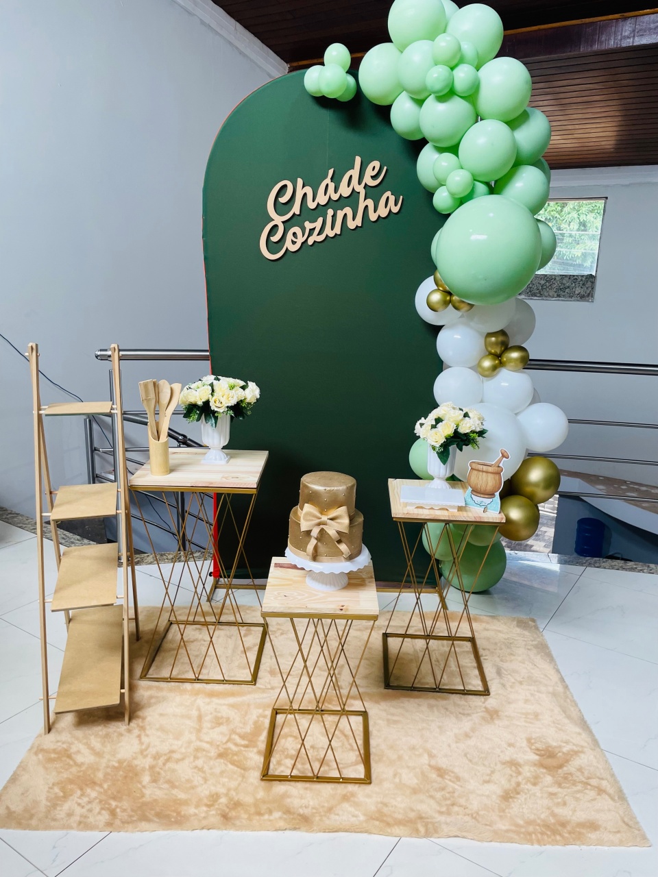 Luxo Kit P1 de Chá de Cozinha Verde Oliva Mesinha Treliça - Pallacius Festas
