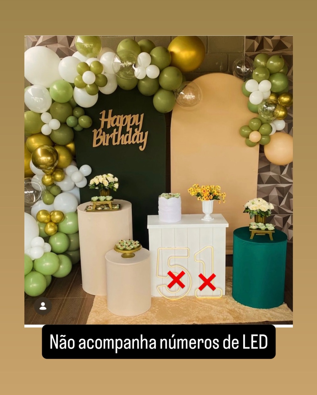 Kit Gg Happy Birthday Verde Oliva Com Bege  - Pallacius Festas