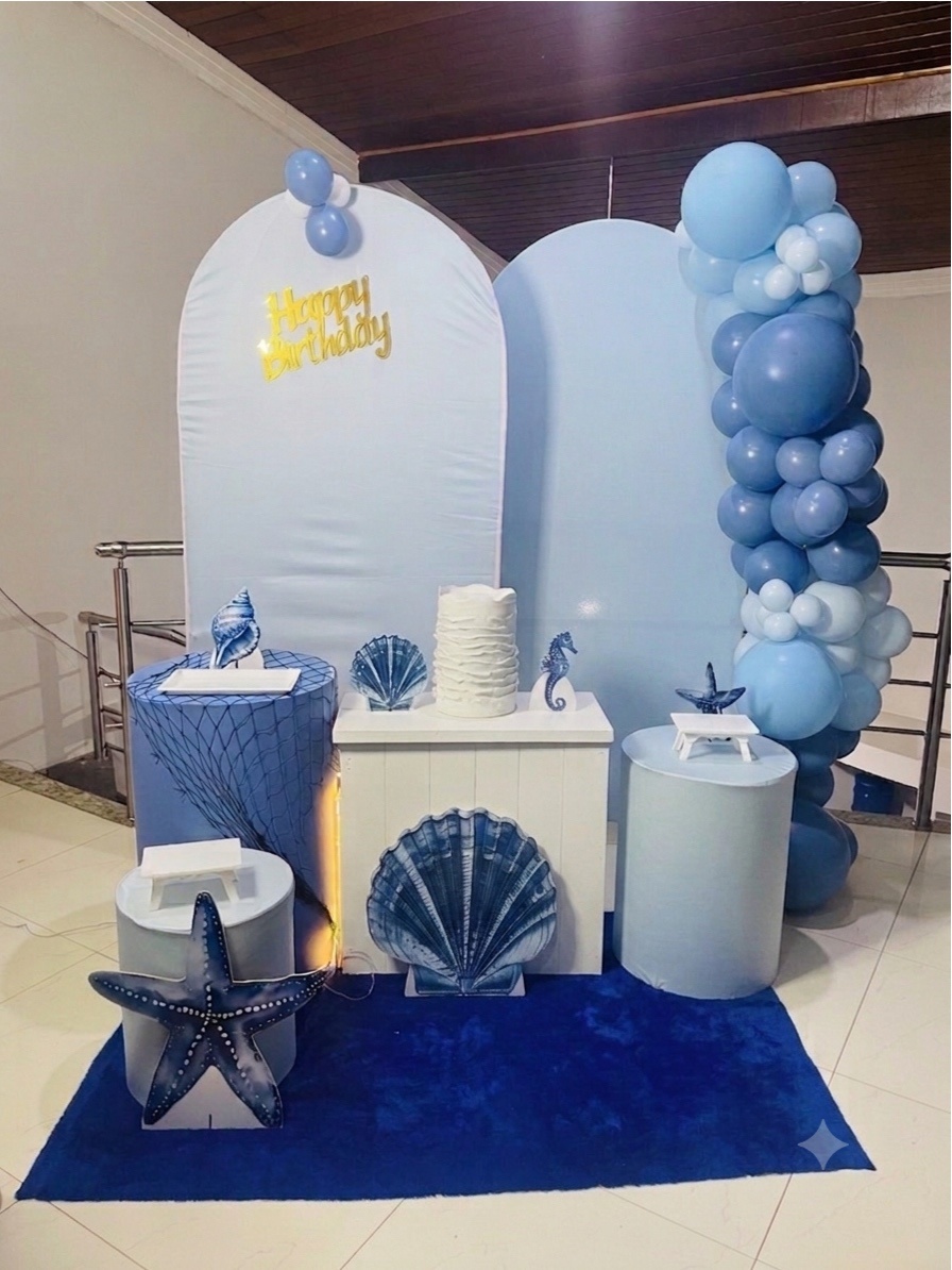 Happy Oceano Azul Claro - Kit G - Pegue E Monte - Pallacius Festas