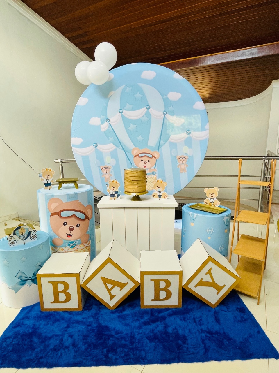 Ursinho Baloeiro Azul Chá de Bebê Kit M1 Com Escadinha  - Pallacius Festas