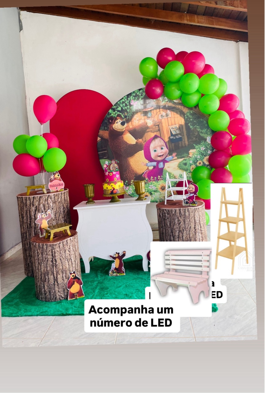 Masha E O Urso - Kit G2 Com Banquinho - Pegue E Monte - Pallacius Festas