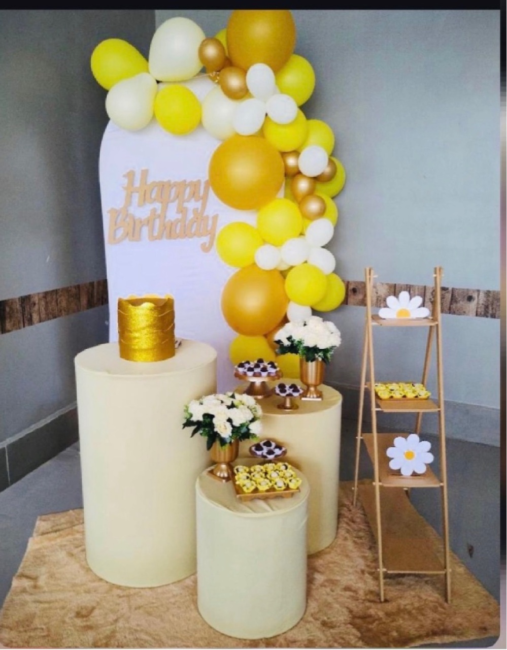  Kit P Happy Birthday Branco E Amarelo Bebe - Pallacius Festas