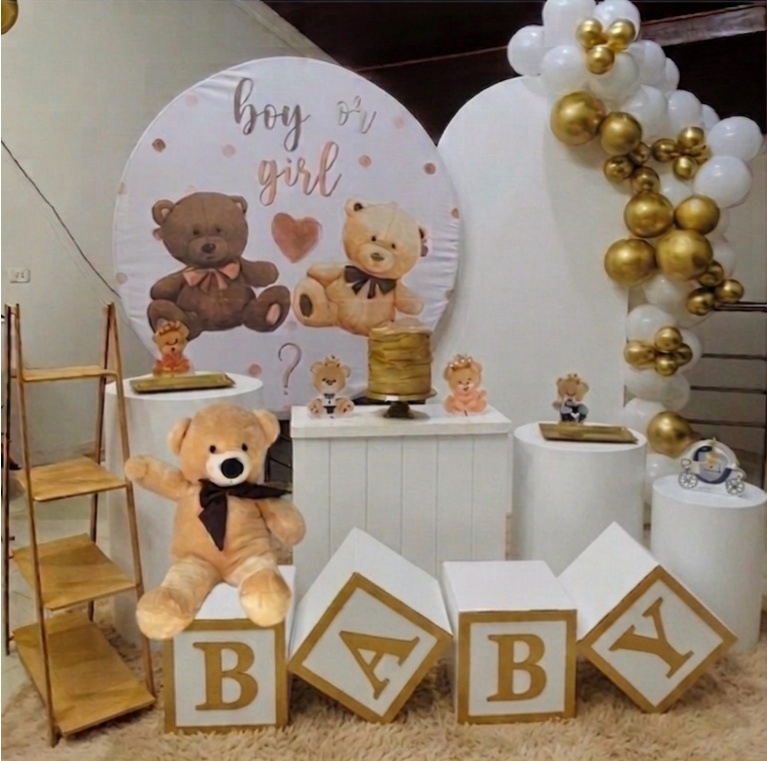 Chá Revelação Boy Ou Gilr - Bege E Branco Cor Urso - Kit G1 - Pegue E Monte - Pallacius Festas