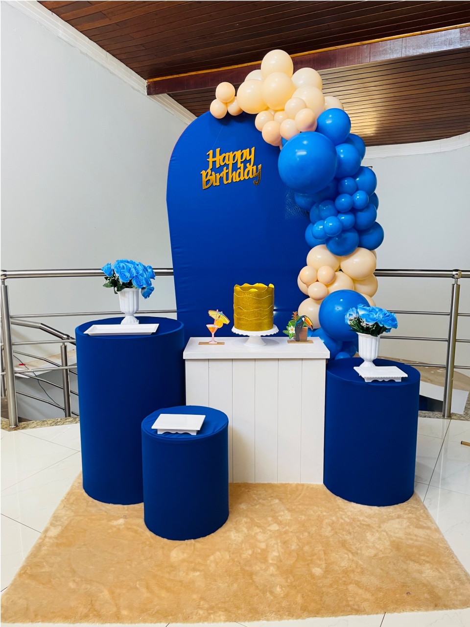 Kit P Happy Azul Bic Flores Azuis - Pallacius Festas