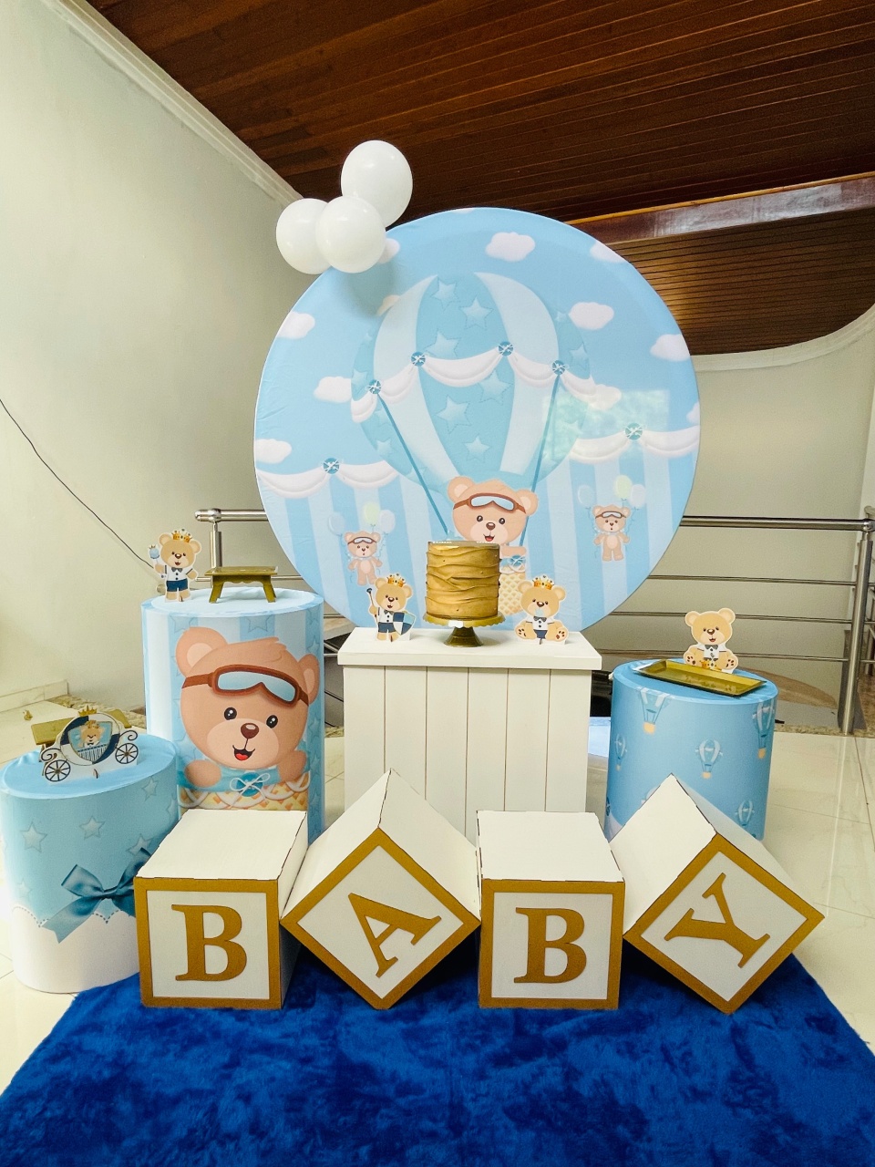 Ursinho Baloeiro Azul Chá de Bebê Kit M - Pallacius Festas