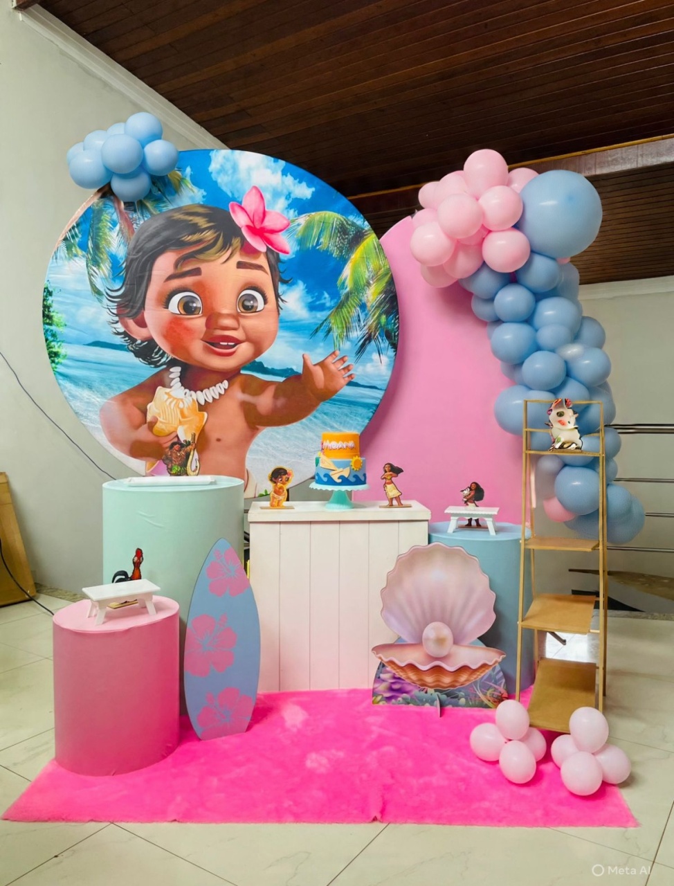Moana Baby Mar Rosa - Pegue E Monte Kit Gg - Pallacius Festas