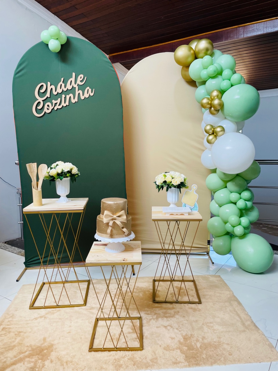 Luxo Kit Mm de Chá de Cozinha Verde Oliva Mesinha Treliça - Pallacius Festas