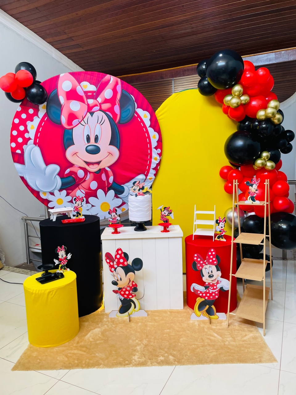 Minnie Vermelha Fundo Amarelo - Kit Gg - Pegue E Monte   - Pallacius Festas