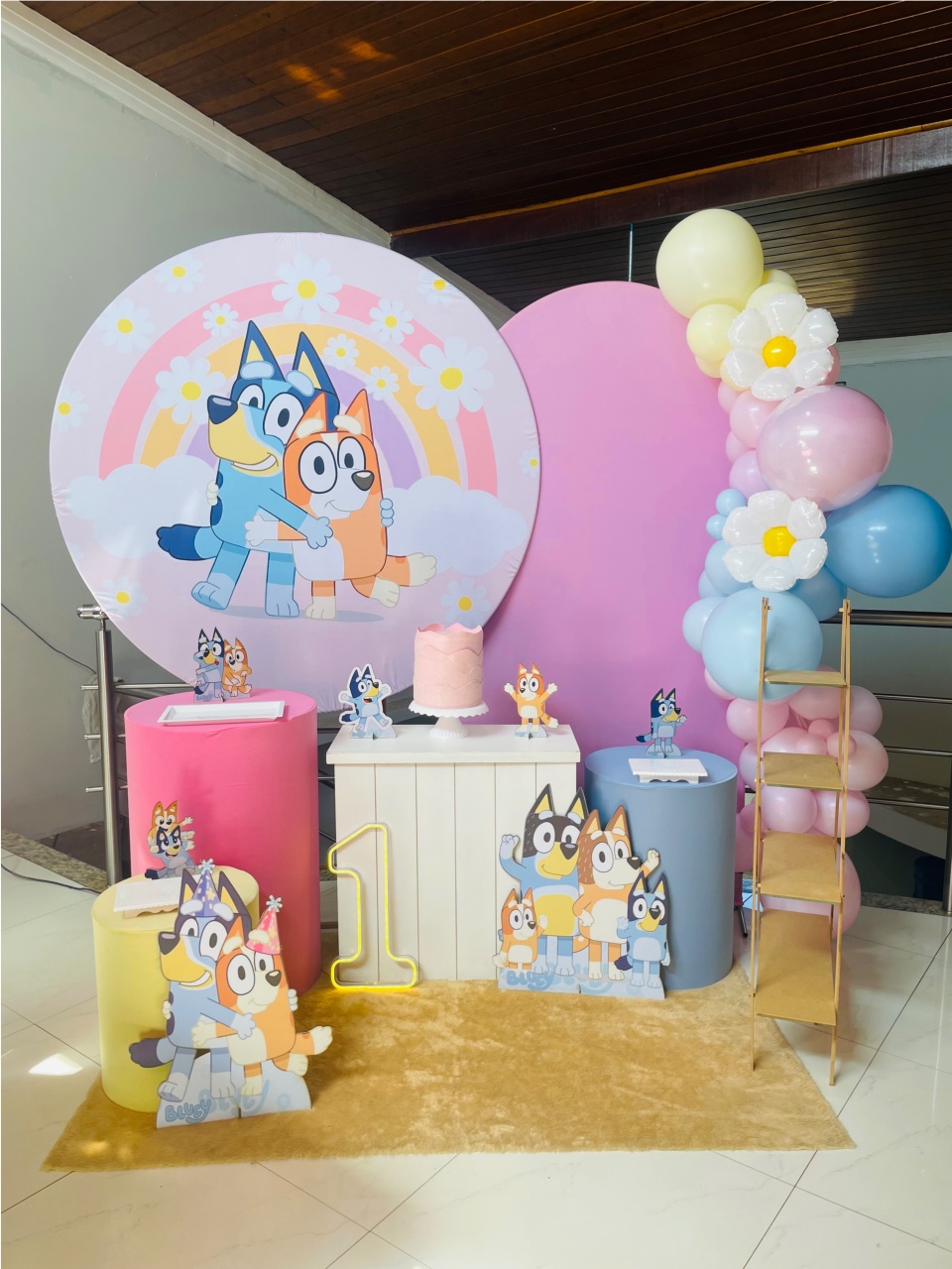 Bluey Margaridas Com Rosa - Kit G1- Pegue E Monte - Pallacius Festas
