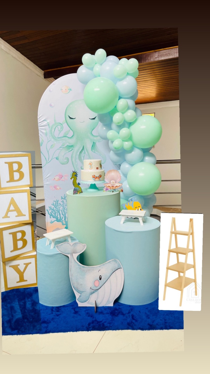 Kit P 1 Chá de Bebê Fundo Do Mar Com Escadinha  - Pallacius Festas
