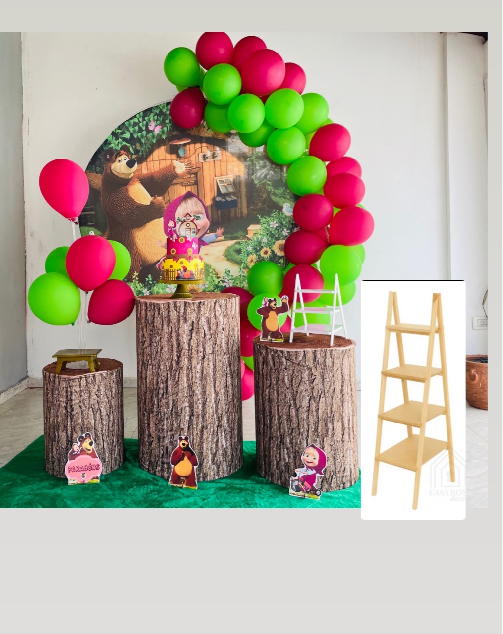 Masha E O Urso - Kit P1 Com Escadinha - Pegue E Monte - Pallacius Festas