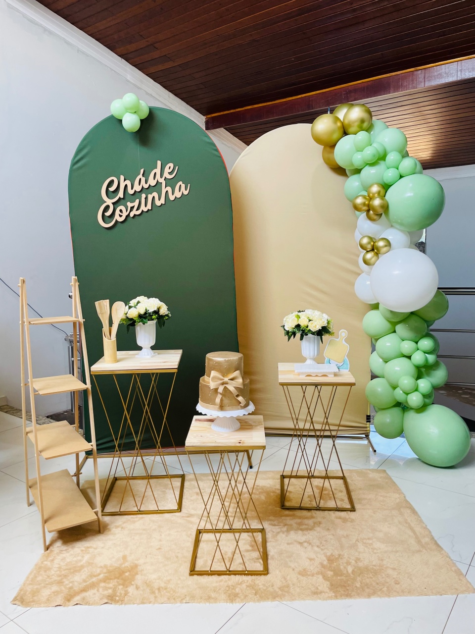 Luxo Kit Mm1 de Chá de Cozinha Verde Oliva Mesinha Treliça  - Pallacius Festas
