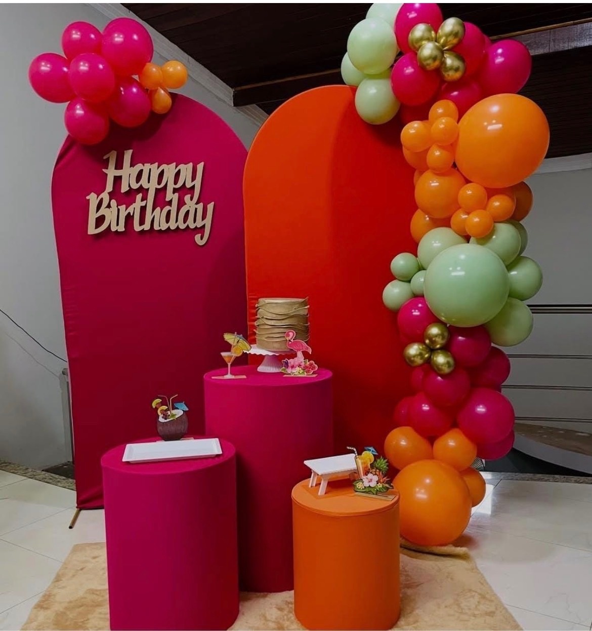 Kit Mm Happy Birthday Tropical Laranja E Pink - Pallacius Festas