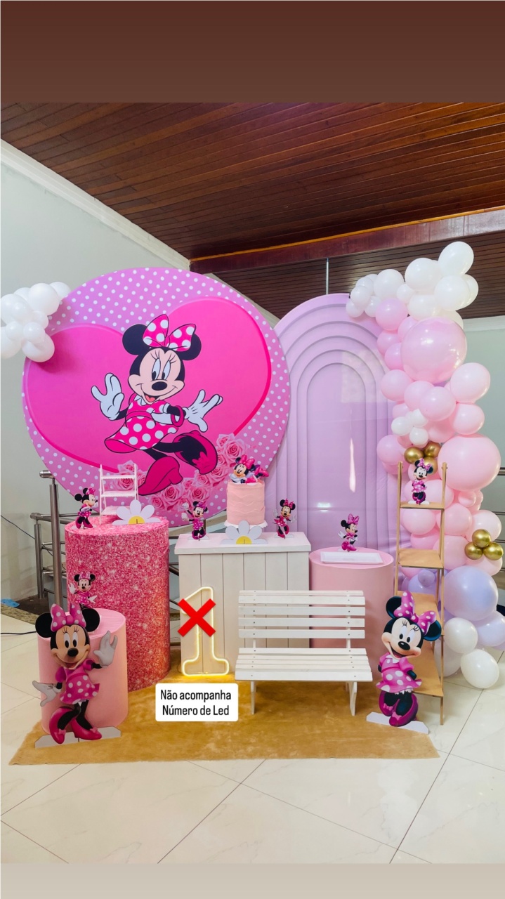 Minnie Rosa Glitter Ref 12 - Kit G2 Com Banquinho - Pegue E Monte - Pallacius Festas