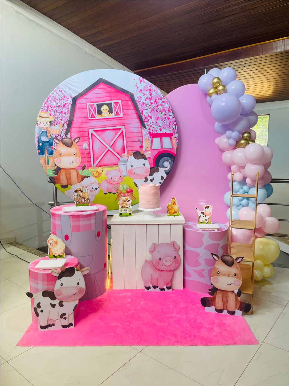 Fazendinha Rosa 2 - Kit Gg Com Escadinha - Pegue E Monte - Pallacius Festas