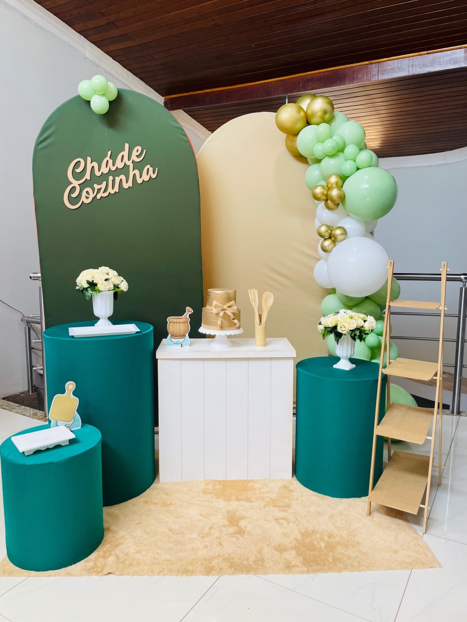 Kit Gg Chá de Cozinha Verde Oliva Com Escadinha  - Pallacius Festas