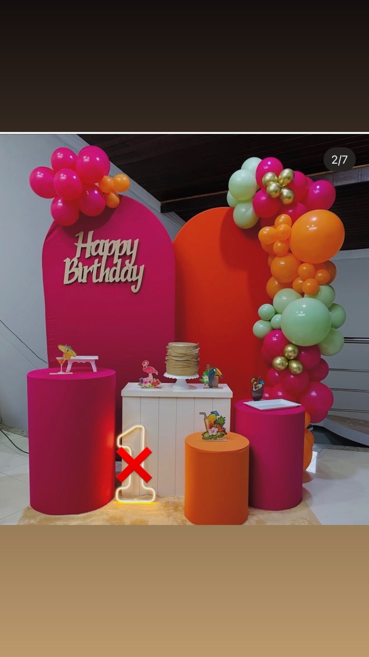 Kit G Happy Birthday Tropical Laranja E Pink  - Pallacius Festas