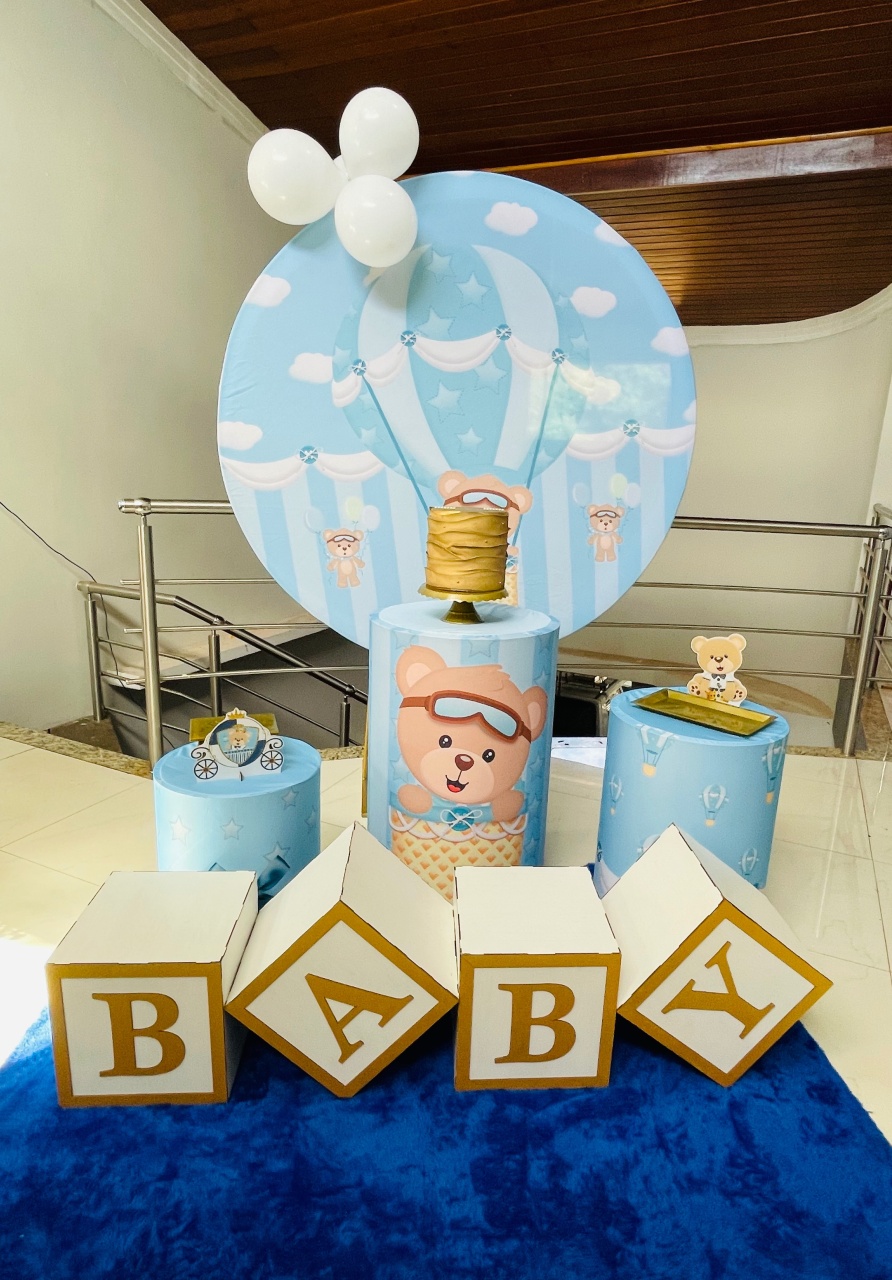 Ursinho Baloeiro Azul Chá de Bebê Kit P - Pallacius Festas