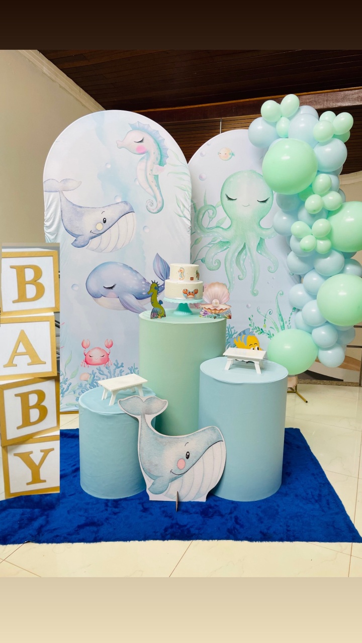Kit Mm Chá de Bebê Fundo Do Mar Com Escadinha - Pallacius Festas