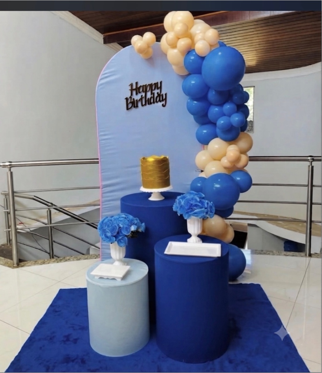 Happy Azul Bebê Mesclado Flores Azuis - Kit P - Pegue E Monte - Pallacius Festas