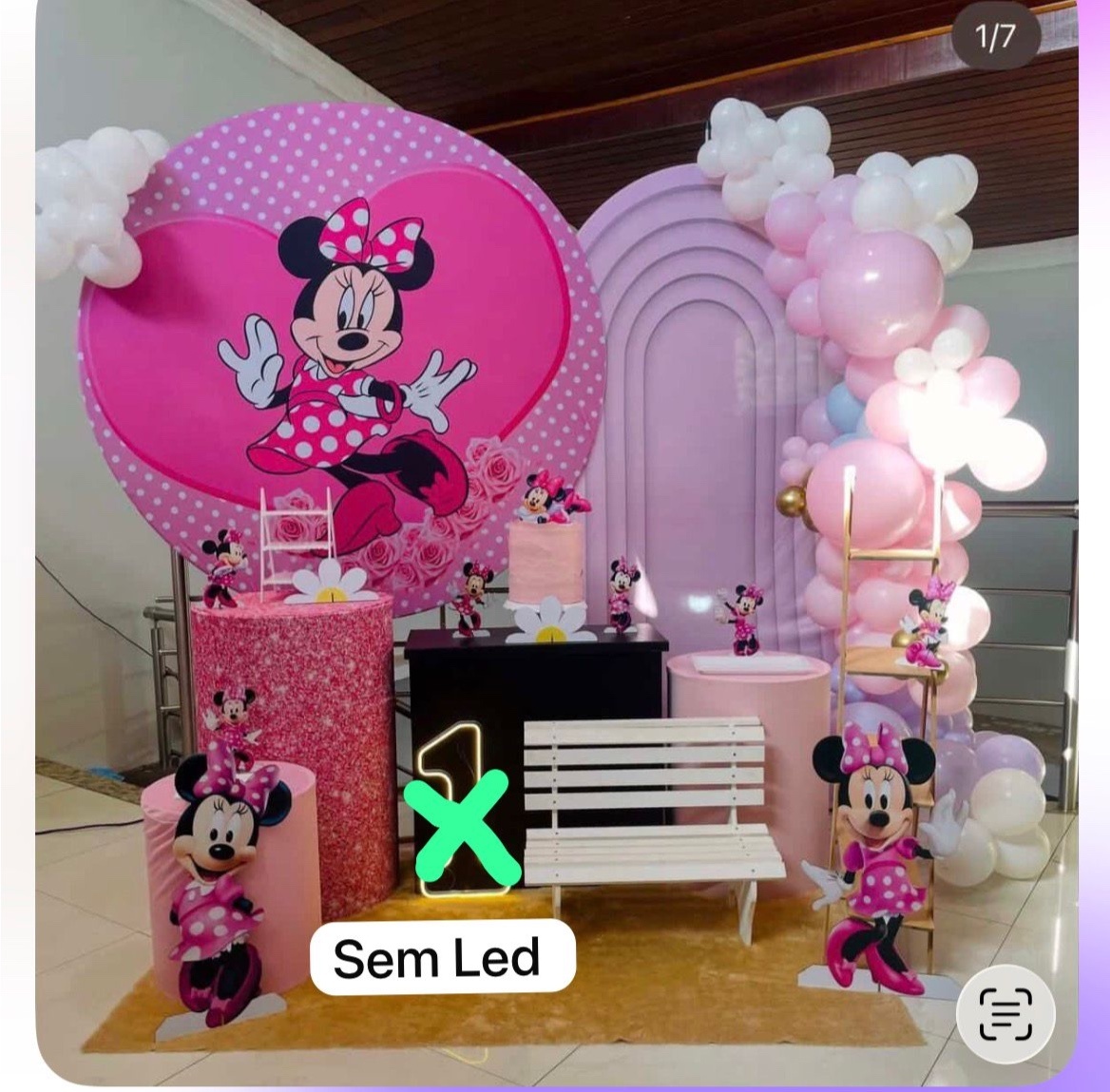 Minnie Rosa Glitter Ref 10 - Kit G2 Com Banquinho - Pegue E Monte - Pallacius Festas