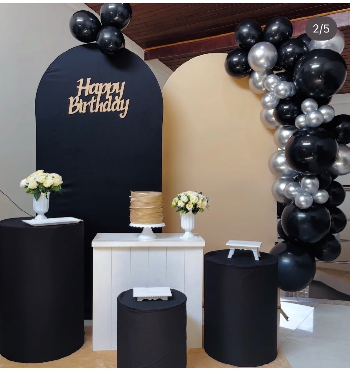 Kit G Happy Birthday Preto E Bege  - Pallacius Festas
