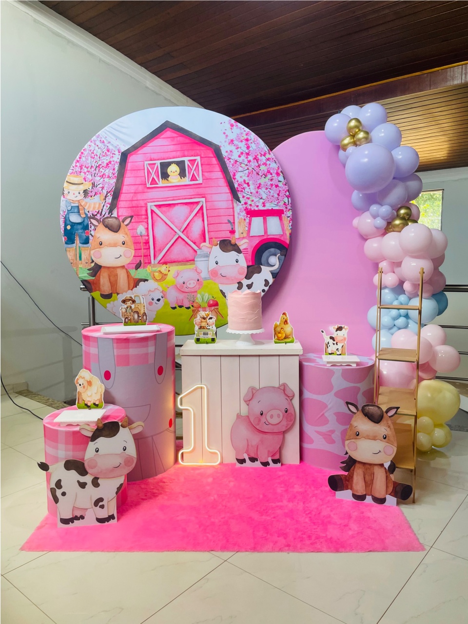 Fazendinha Rosa 2 - Kit G1 Com Led - Pegue E Monte - Pallacius Festas