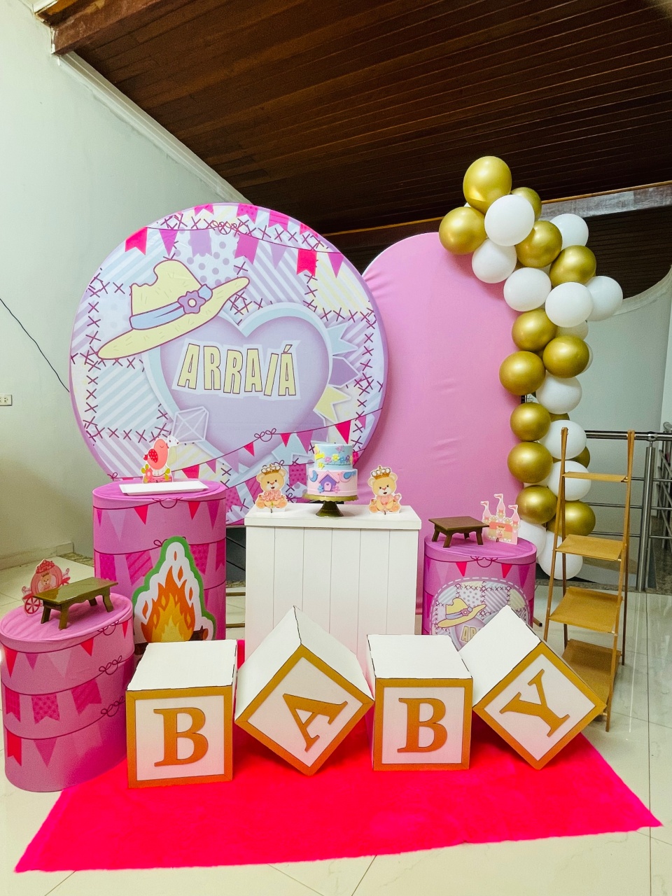 Pegue E Monte Kit Gg Chá de Bebê Arraia Rosa Com Escadinha - Pallacius Festas