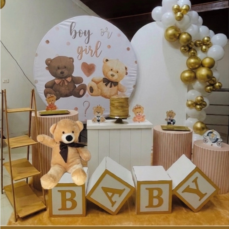 Chá Revelação Boy Ou Gilr Branco E Nude - Kit G1 Com Urso - Pegue E Monte - Pallacius Festas