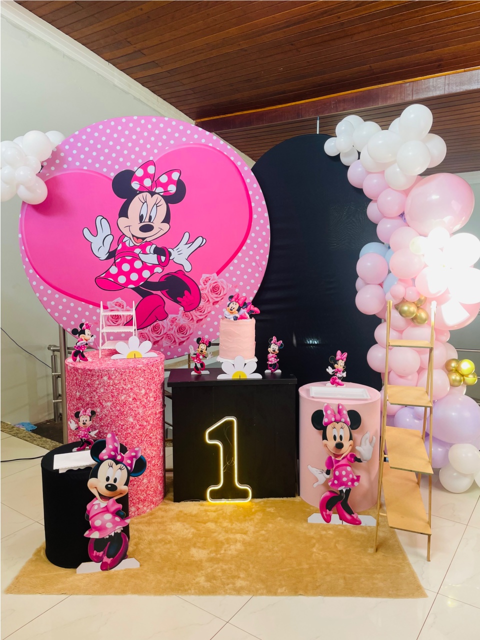Minnie Rosa Glitter Ref 11 - Kit G1 Com Led - Pegue E Monte - Pallacius Festas