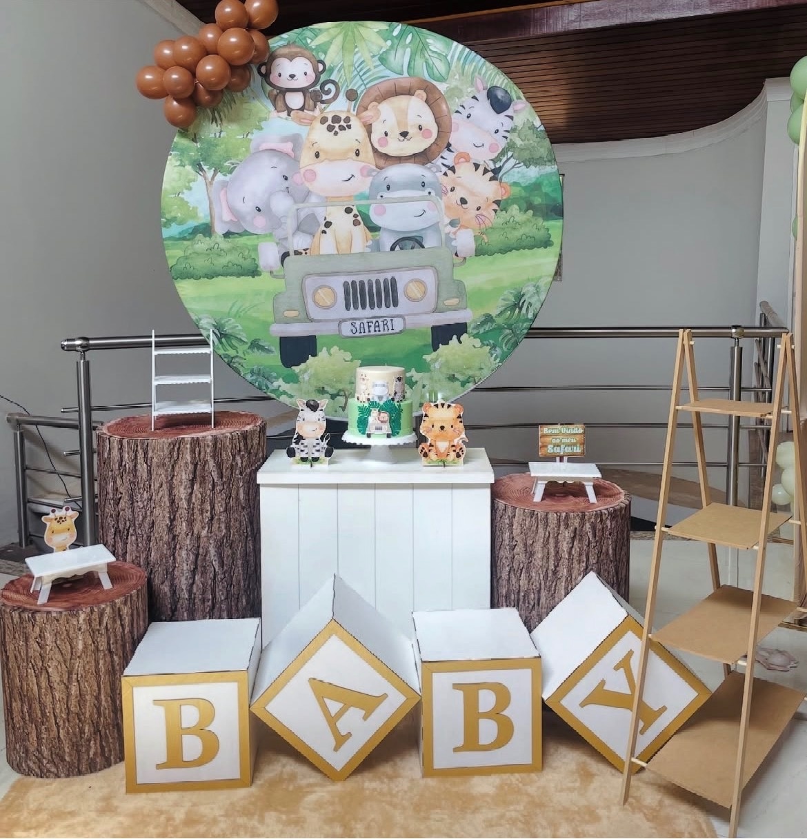 Kit M1 Safari Chá de Bebe Com Escadinha  - Pallacius Festas