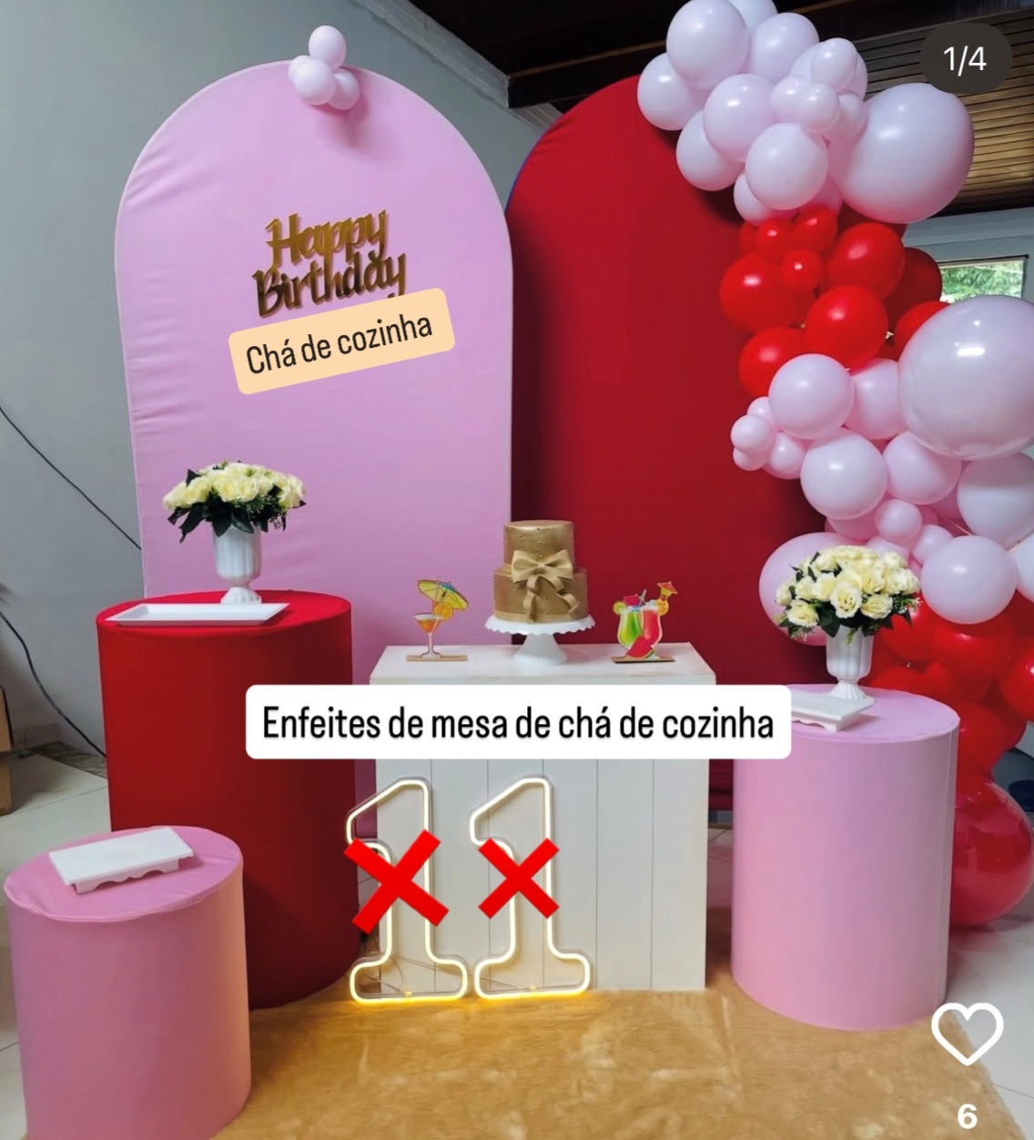 Chá de Cozinha Rosa E Vermelho - Kit G - Pegue E - Pallacius Festas