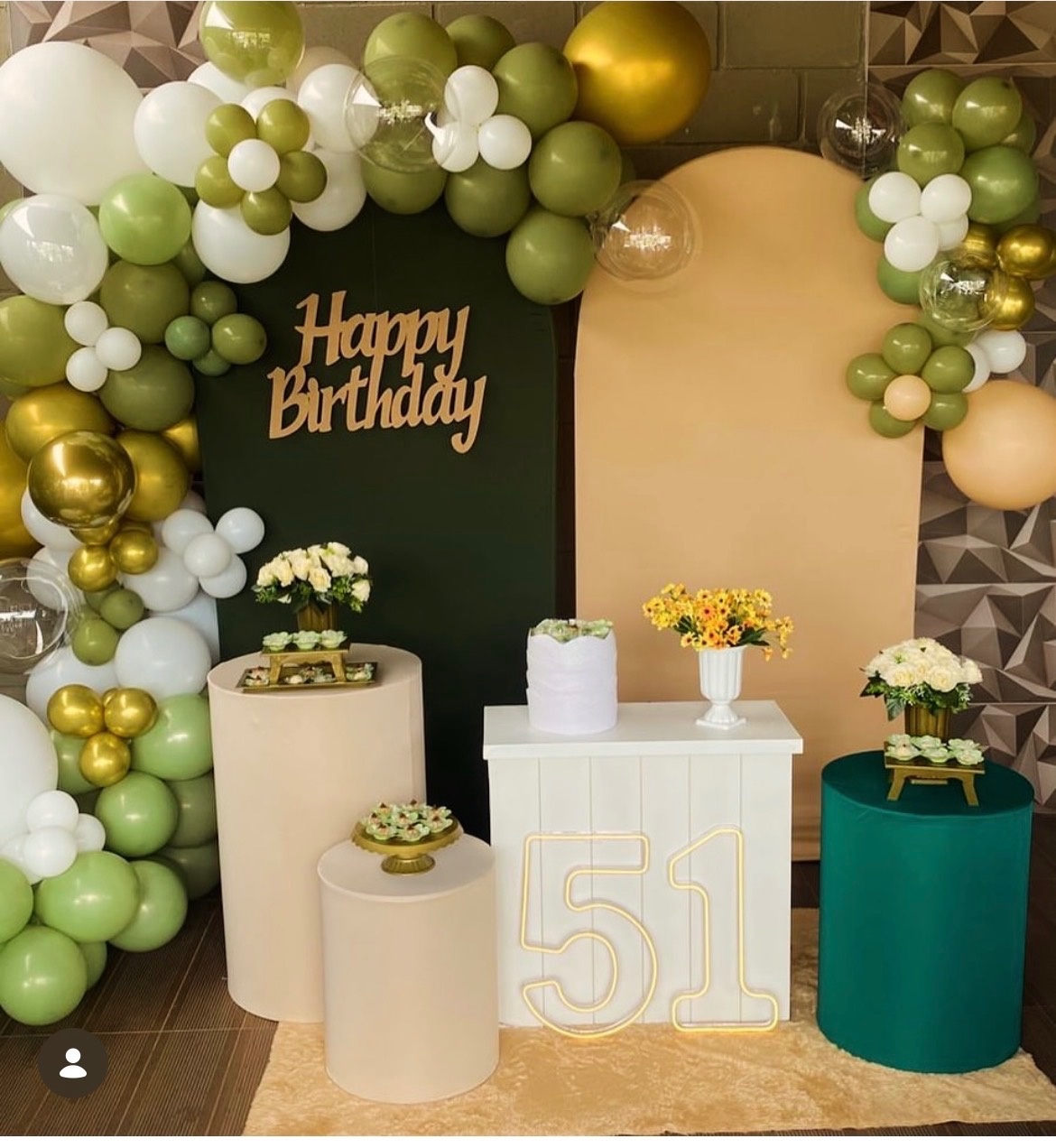 Kit Gg Happy Birthday Verde Oliva Com Bege Com Led - Pallacius Festas