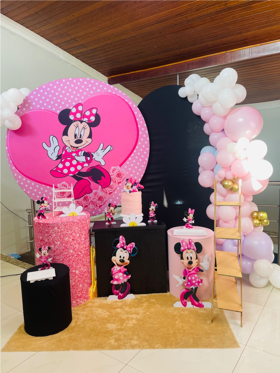 Minnie Rosa Glitter Fpreto Ref 11 - Kit Gg - Pegue E Monte - Pallacius Festas