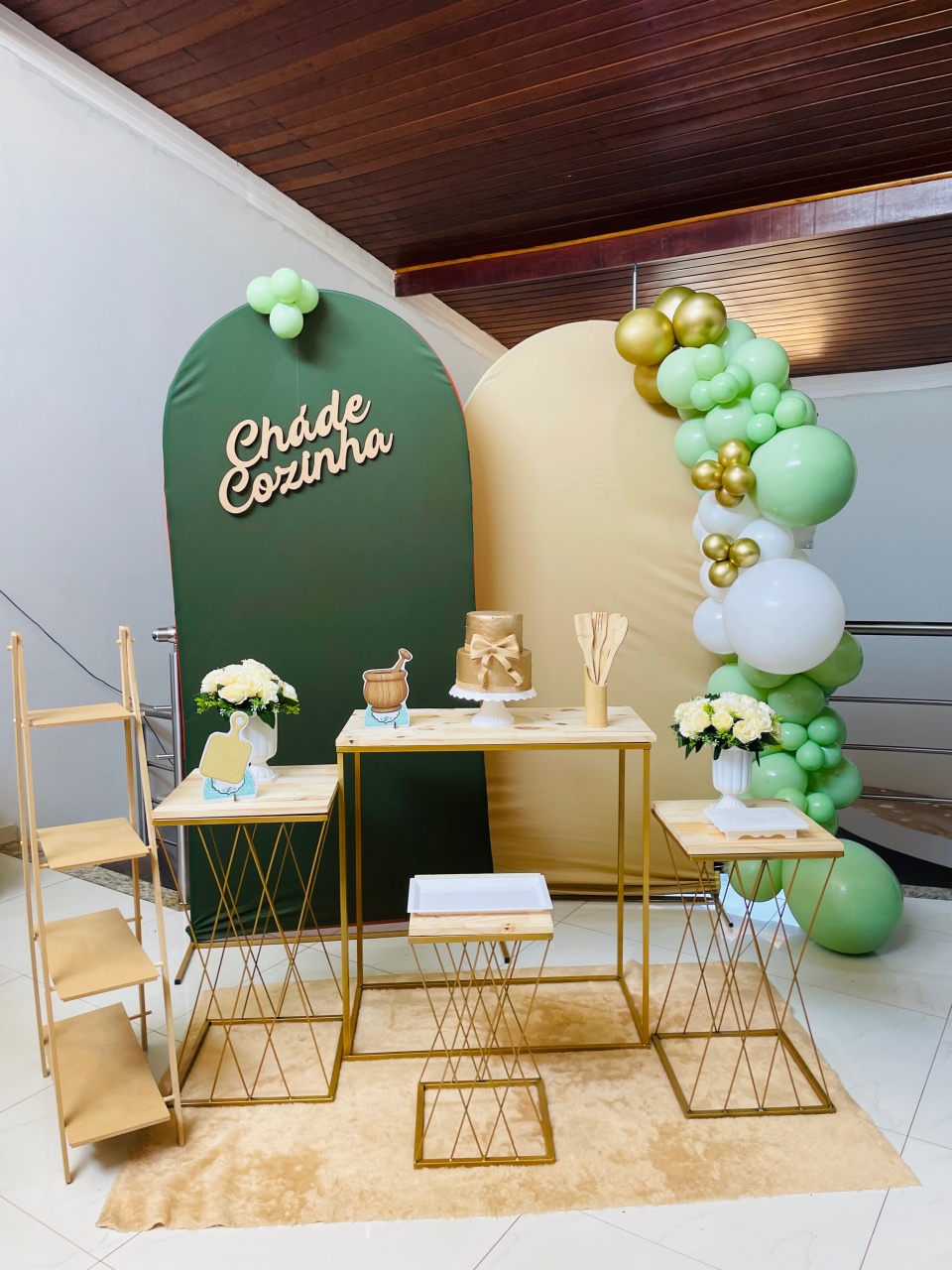 Luxo Kit Gg de Chá de Cozinha Verde Oliva Mesinha Treliça - Pallacius Festas