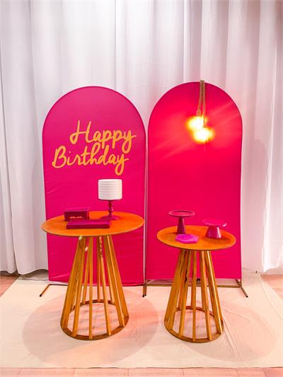 Happy Birthday Pink E Laranja Mesas P E M Rústica - Cristina Locações 
